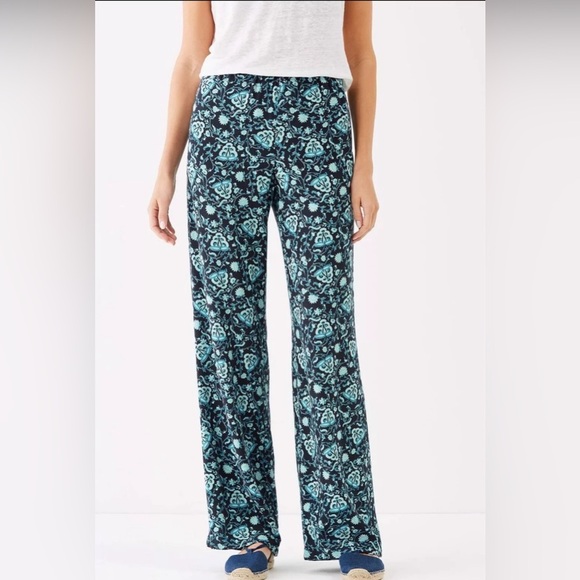 J.Jill Women’s Pants Large Blue Floral Soft Rayon Elastic Waist Boho Career - Picture 1 of 6